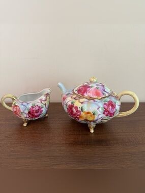 Vintage Nippon Sugar Bowl And Creamer Floral